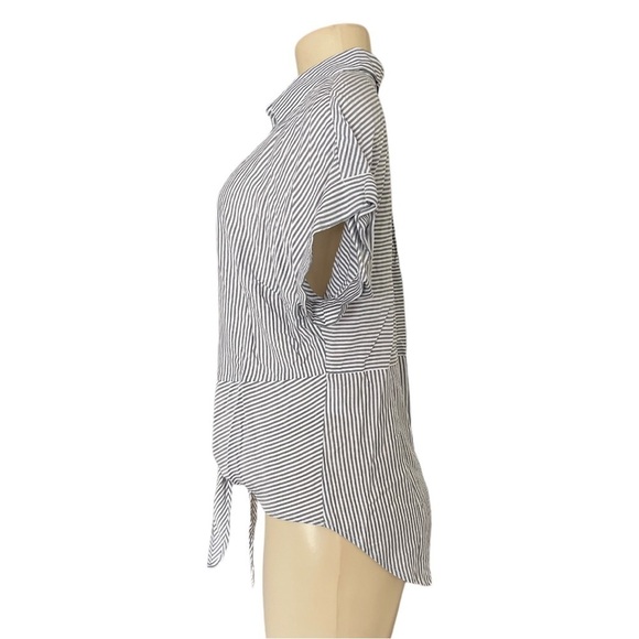 NWOT Jones New York Signature Striped Button‎ Down Tie Waist Short Sleeve Blouse - Picture 3 of 9